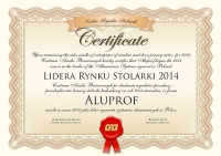 Lider Rynku Stolarki 2014 w segmencie systemów aluminiowych dla firmy Aluprof